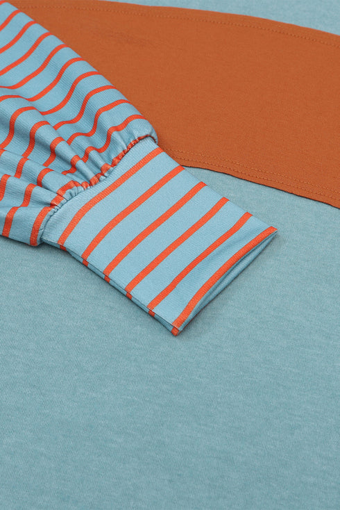 Mixed Stripe Bishop Sleeve Relaxed Fit Top