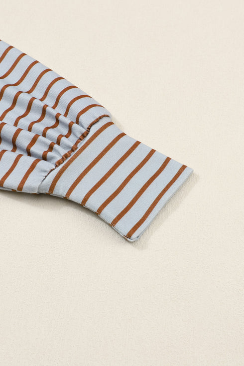 Mixed Stripe Bishop Sleeve Relaxed Fit Top