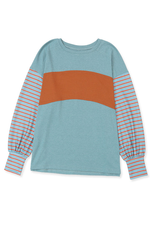 Mixed Stripe Bishop Sleeve Relaxed Fit Top