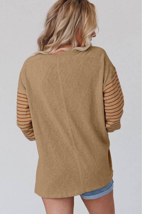 Mixed Stripe Bishop Sleeve Relaxed Fit Top