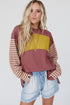 Mixed Stripe Bishop Sleeve Relaxed Fit Top