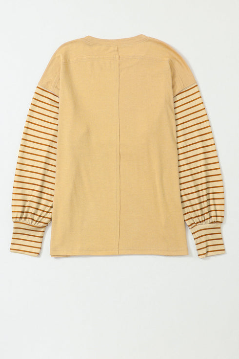 Mixed Stripe Bishop Sleeve Relaxed Fit Top