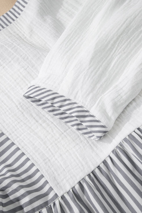 Mixed Stripe Cotton Gauze Button Front Babydoll Blouse