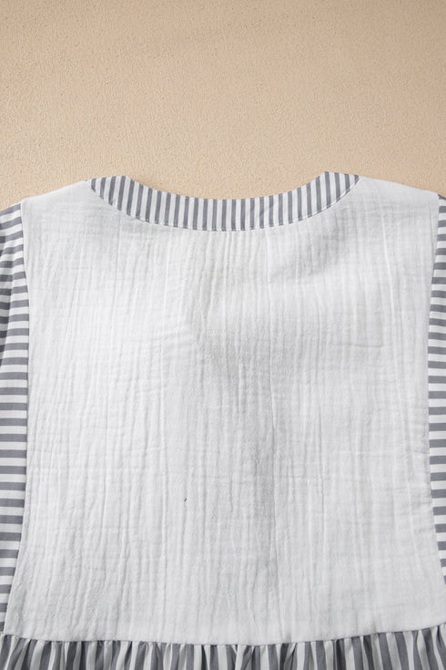 Mixed Stripe Cotton Gauze Button Front Babydoll Blouse