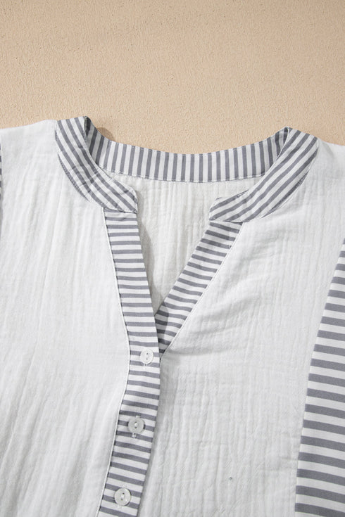Mixed Stripe Cotton Gauze Button Front Babydoll Blouse