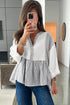 Mixed Stripe Cotton Gauze Button Front Babydoll Blouse