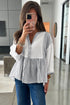Mixed Stripe Cotton Gauze Button Front Babydoll Blouse