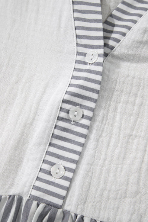 Mixed Stripe Cotton Gauze Button Front Babydoll Blouse