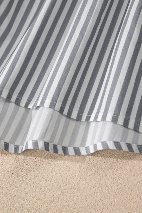 Mixed Stripe Cotton Gauze Button Front Babydoll Blouse