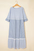 Mixed Stripe Patchwork Crisscross Lace Detail Shift Maxi Dress
