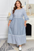 Mixed Stripe Patchwork Crisscross Lace Detail Shift Maxi Dress
