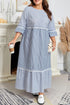Mixed Stripe Patchwork Crisscross Lace Detail Shift Maxi Dress