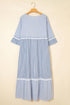 Mixed Stripe Patchwork Crisscross Lace Detail Shift Maxi Dress