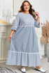 Mixed Stripe Patchwork Crisscross Lace Detail Shift Maxi Dress