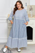 Mixed Stripe Patchwork Crisscross Lace Detail Shift Maxi Dress