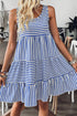 Mixed Stripe Print Sleeveless Tiered Loose Fit Casual Mini Tank Dress
