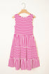 Mixed Stripe Print Sleeveless Tiered Loose Fit Casual Mini Tank Dress
