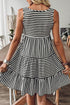Mixed Stripe Print Sleeveless Tiered Loose Fit Casual Mini Tank Dress