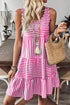 Mixed Stripe Print Sleeveless Tiered Loose Fit Casual Mini Tank Dress
