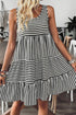 Mixed Stripe Print Sleeveless Tiered Loose Fit Casual Mini Tank Dress