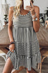 Mixed Stripe Print Sleeveless Tiered Loose Fit Casual Mini Tank Dress