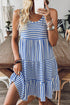 Mixed Stripe Print Sleeveless Tiered Loose Fit Casual Mini Tank Dress