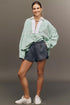 Mixed Stripe Quarter Zip Long Sleeve Woven Pullover