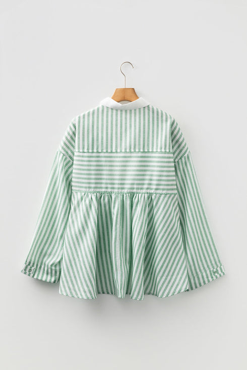 Mixed Stripe Quarter Zip Long Sleeve Woven Pullover