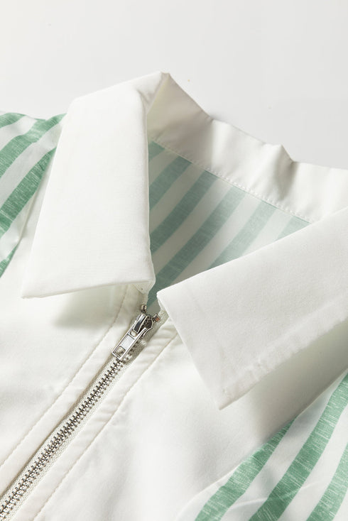 Mixed Stripe Quarter Zip Long Sleeve Woven Pullover