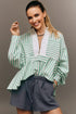 Mixed Stripe Quarter Zip Long Sleeve Woven Pullover