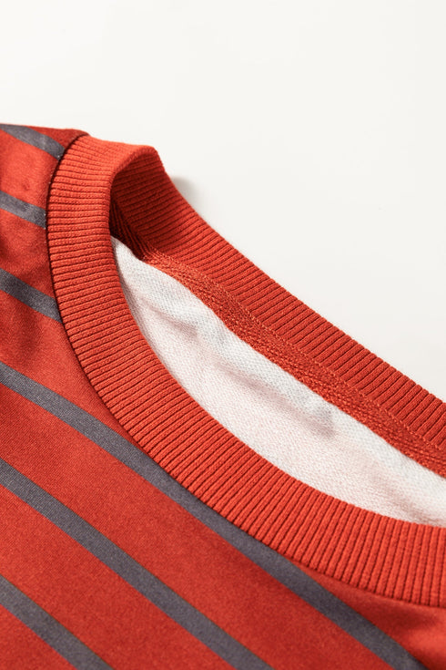 Mixed Stripe Relaxed Fit Crew Neck Pullover