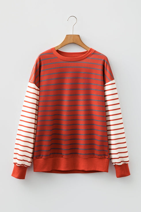 Mixed Stripe Relaxed Fit Crew Neck Pullover
