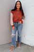 Mixed Stripe Relaxed Fit Crew Neck Pullover