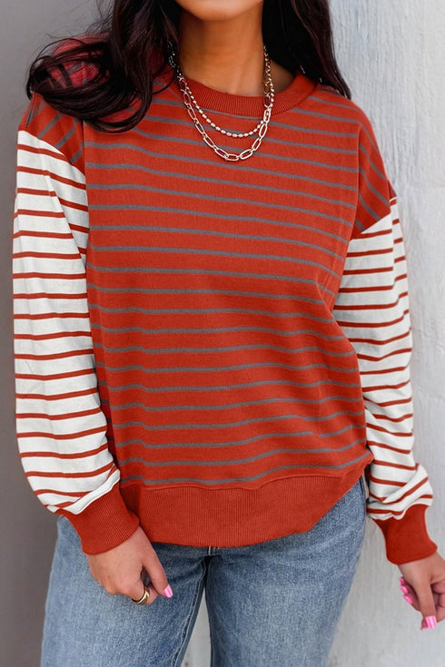 Mixed Stripe Relaxed Fit Crew Neck Pullover