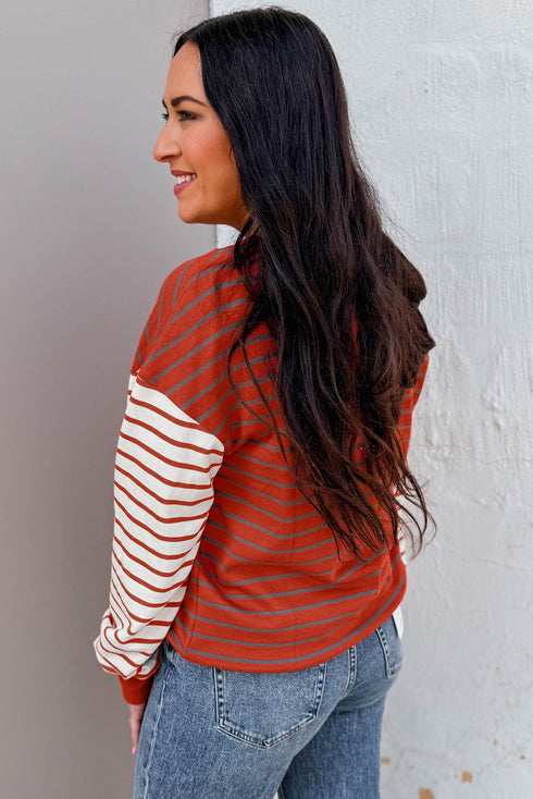 Mixed Stripe Relaxed Fit Crew Neck Pullover