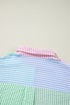 Mixed Stripe Seersucker Puff Sleeve Button Down Shirt