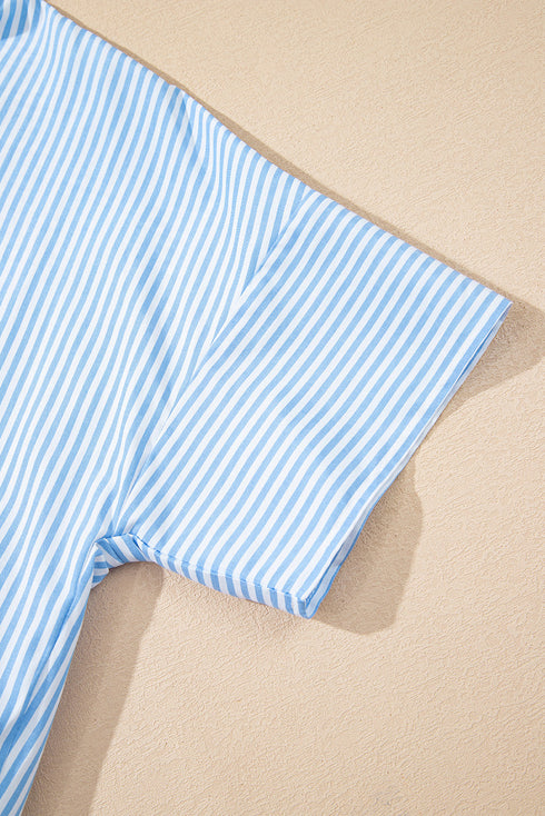 Mixed Stripe Short Sleeve Boxy Button Up Shirt
