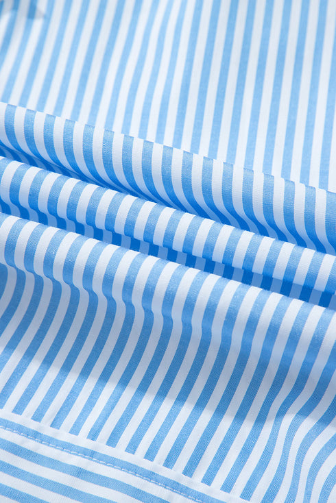 Mixed Stripe Short Sleeve Boxy Button Up Shirt