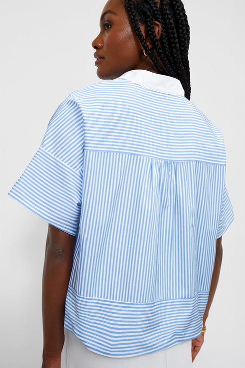 Mixed Stripe Short Sleeve Boxy Button Up Shirt