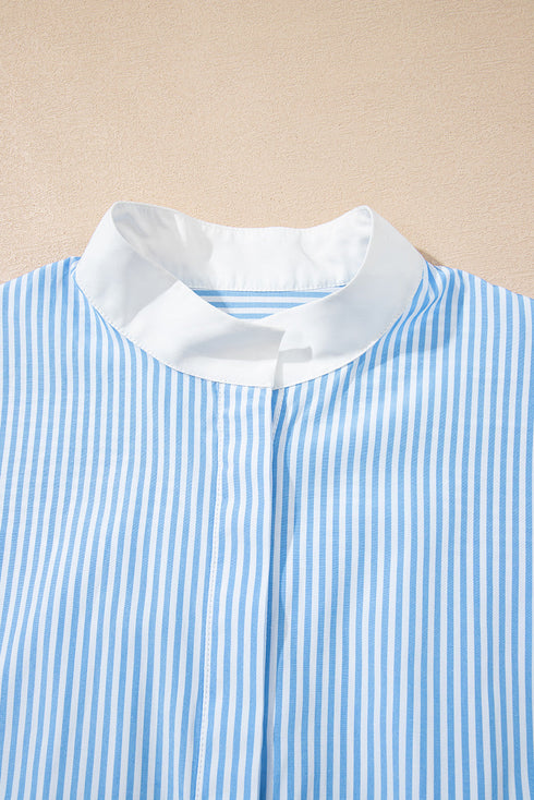 Mixed Stripe Short Sleeve Boxy Button Up Shirt