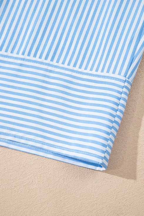 Mixed Stripe Short Sleeve Boxy Button Up Shirt