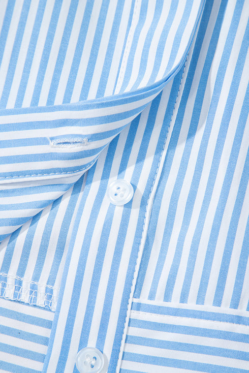 Mixed Stripe Short Sleeve Boxy Button Up Shirt