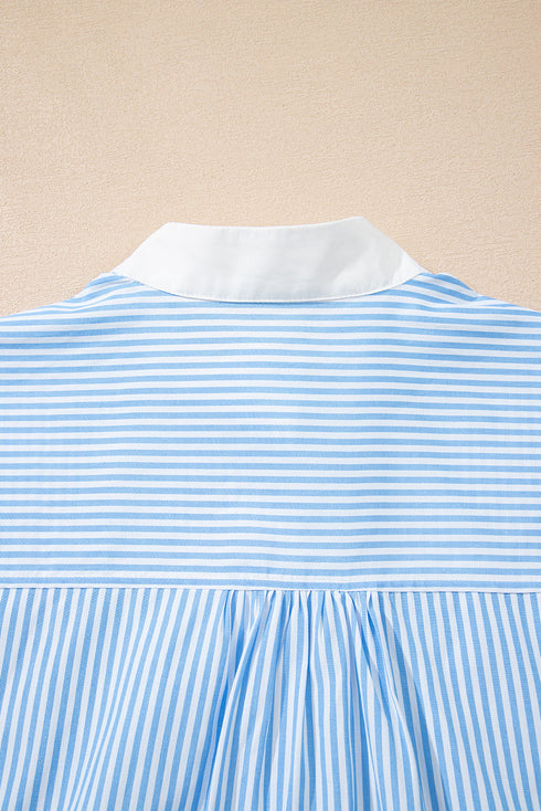 Mixed Stripe Short Sleeve Boxy Button Up Shirt