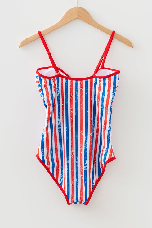 Mixed Stripe Sweetheart Keyhole One Piece Swimsuit