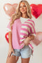 Mixed Stripe Texture Patchwork Short Sleeve High Low Top