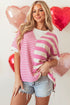 Mixed Stripe Texture Patchwork Short Sleeve High Low Top