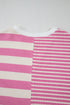 Mixed Stripe Texture Patchwork Short Sleeve High Low Top