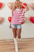 Mixed Stripe Texture Patchwork Short Sleeve High Low Top