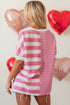 Mixed Stripe Texture Patchwork Short Sleeve High Low Top