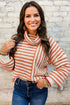 Mixed Stripe Textured Cowl Neck Pullover Sweater